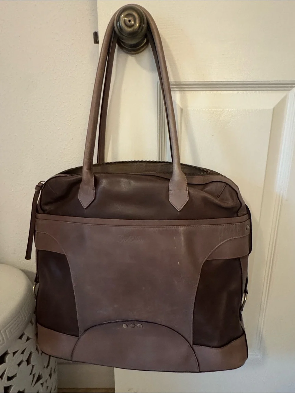 Tre Vero Brown Two-Tone Leather Tote Bag